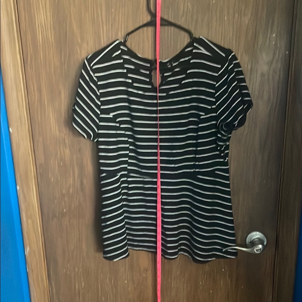 Black and White Striped Blouse with Long Sleeves